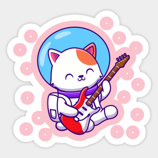 Cute Astronaut Cat Playing Guitar Sticker